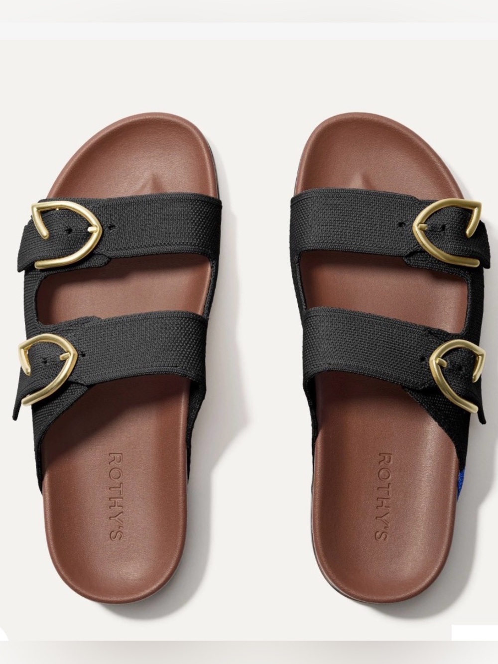 Rothy's Women's Black Double-Buckle Slide Sandals NEW Sz 8.5